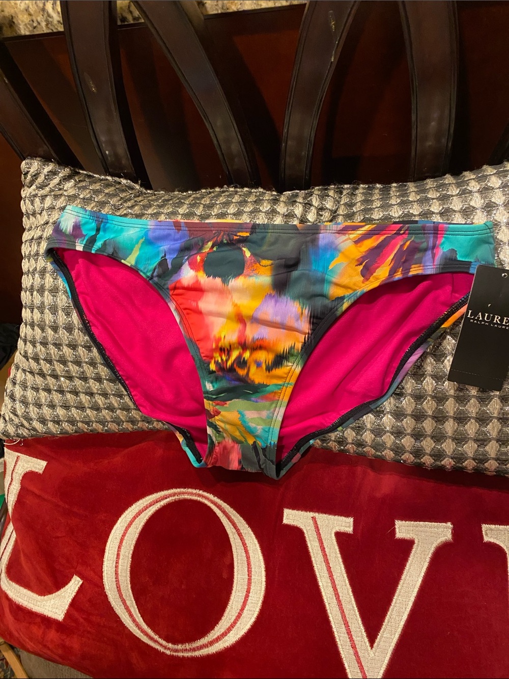 Ralph Lauren Beautiful Print Gold Logo Body Contouring Bikini Bottom NWT